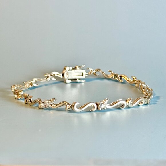 VTG Sterling Silver 925 Wave Scroll Design Link Bracelet Size 7.75'' Length - Picture 2 of 9